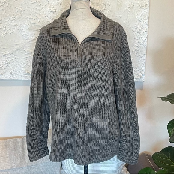 Poetry Womens Chunky Knitted Quarter Zip Sweater Grey Forrest Green Cotton Sz 14 - Picture 1 of 11